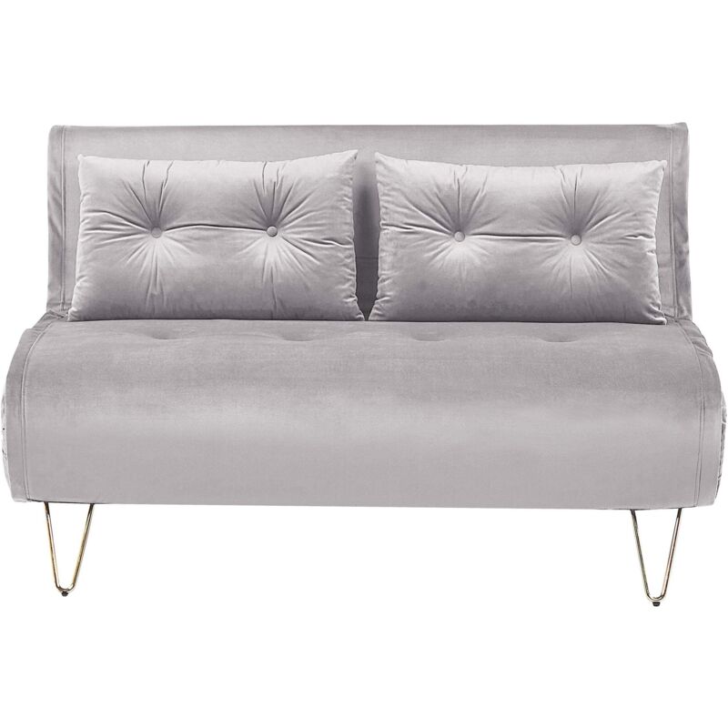 Beliani - Glam 2 Seater Velvet Sofa Bed Double With Cushions Grey Vestfold