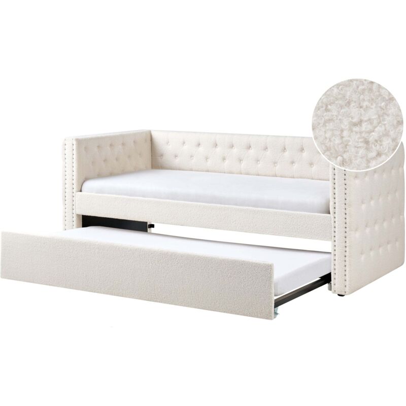 Beliani Trundle Bed Boucle Gassin 90 X 200 Cm (eu Single) Off-white