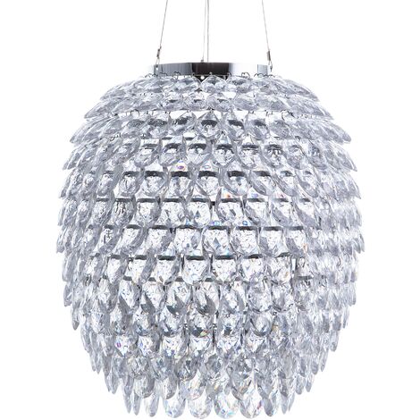 Glam Chic Pendant Light Crystals Lampshade Silver Chrome Sauer - Silver