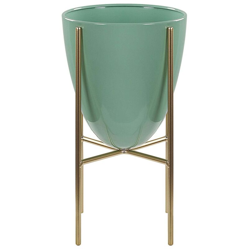 Beliani - Glam Plant Stand Indoor Outdoor Flower Pot 16 X 16 X 31 Cm Metal Green Lefki