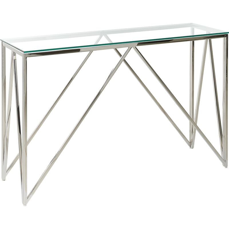 Glam Rectangular Console Table Tempered Glass Stainless Steel Silver Weso - Silver