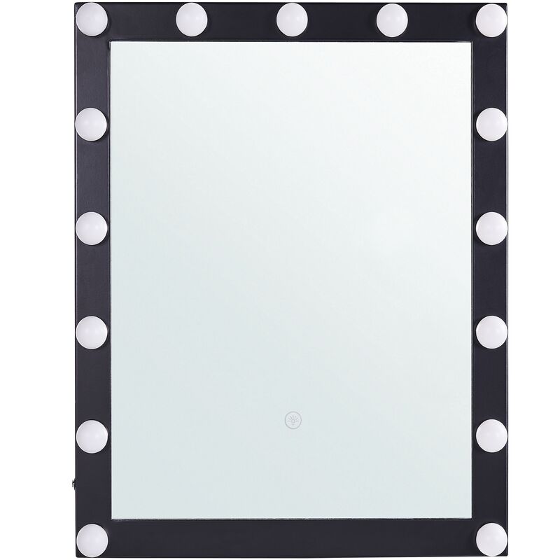 Glam Rectangular Wall Vanity Mirror Black Frame led Light Bulbs Odenas - Black