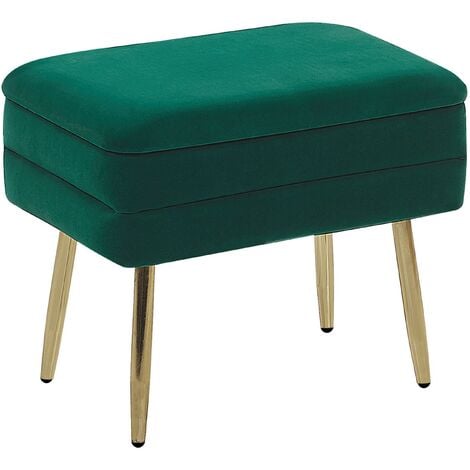 Glam Storage Bench Footstool Velvet Upholstery Golden Legs Dark Green Odessa - Green