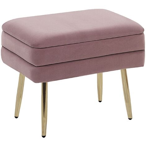 Glam Storage Bench Footstool Velvet Upholstery Golden Legs Pink Odessa - Pink