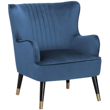 Glam Velvet Wingback Chair Channel Back Black Legs with Gold Blue Varberg - Blue