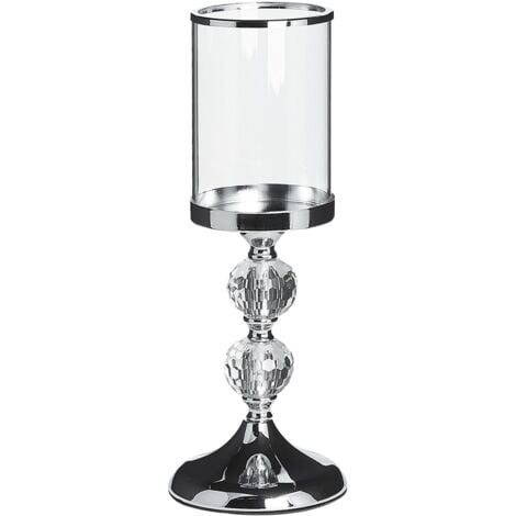 Glam Vintage Candle Holder Stand Glass Crystals Silver Metal Cotui