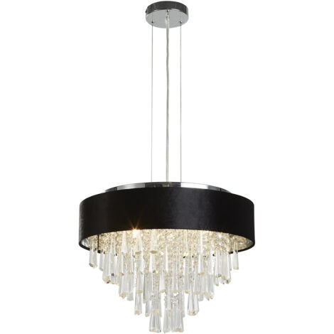 Glamour 5Lt Pendente/Semi-Flush- Velluto nero e cristallo trasparente