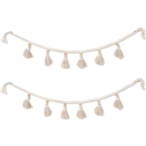 Glands Guirlande Bannière 2 Pièce tapisseries murales Macramé Guirlandes de Pompons Macramé Tissé Tenture Décoration Murale pour Maison pour Appartement Chambre Salon Galerie