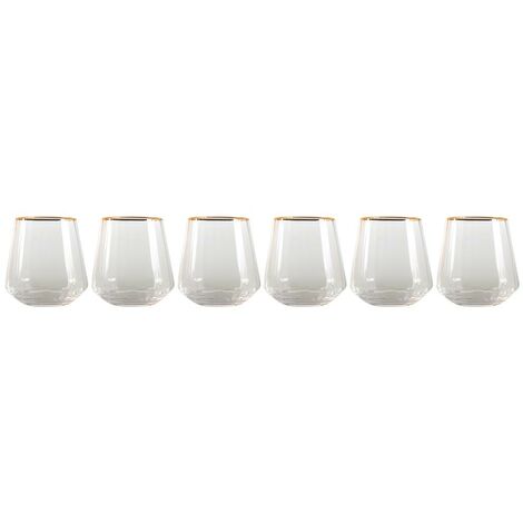 OZAIA Glas 6er-Set geriffelt Art Déco - 9,5 x 9,5 x 9 cm - Glas & Goldfarben - CELEBRATION