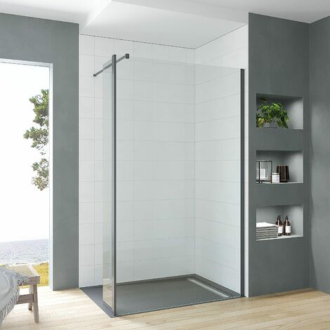 Glas Duschwand Walk In Dusche Duschtrennwand mit 30 cm Spritzschutz, aus 8 mm Einscheiben-Sicherheitsglas (ESG) mit Nano-Beschichtung, 3. Breite: 100 cm, Höhe 200 cm, mit 100 cm Stabilisator