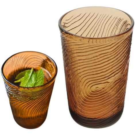 Glas für Wasser, Getränke, Säfte 300 ml, Holzscheibenmuster Arbre Brown