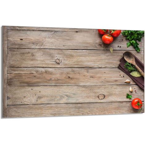 Glas Herdschutzplatte 80x52 Holz