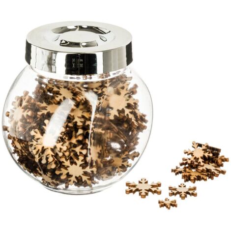 Glas mit Deko-Accessoires Stern oder Schneeflocke aus Holz -