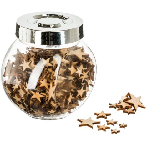 Glas mit Deko-Accessoires Stern oder Schneeflocke aus Holz - Sterne