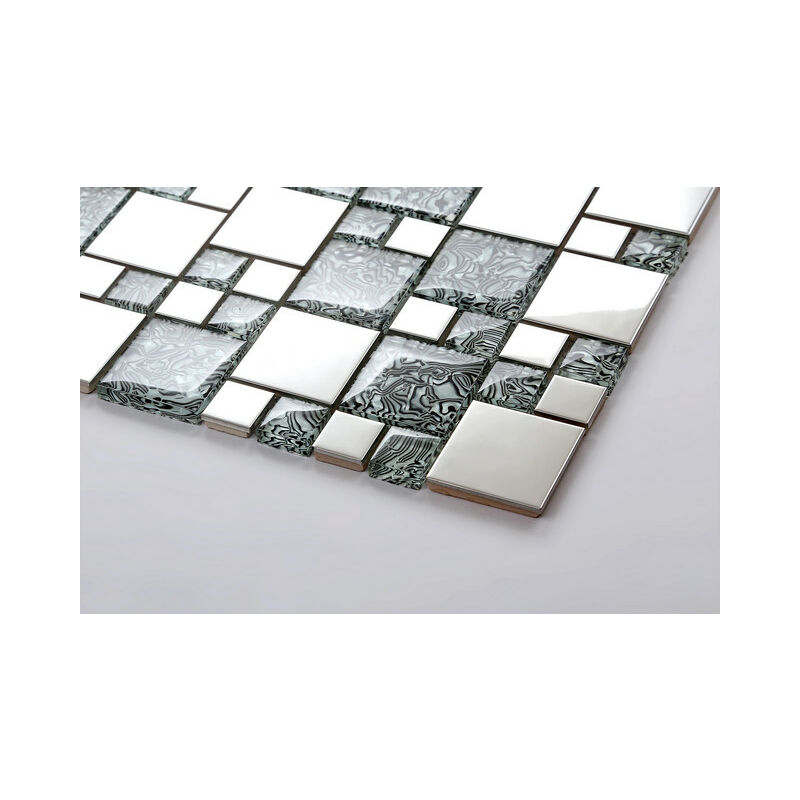 Glas Und Edelstahl Mosaik Fliesen Matte In Schwarz Und Silber Mt0132
