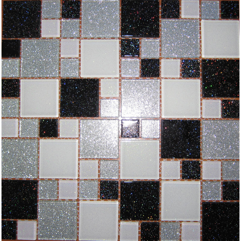 1qm Glas Mosaik Fliesen Matte In Schwarz Weiss Und Silber Mit Glitzer Mt0034 M2