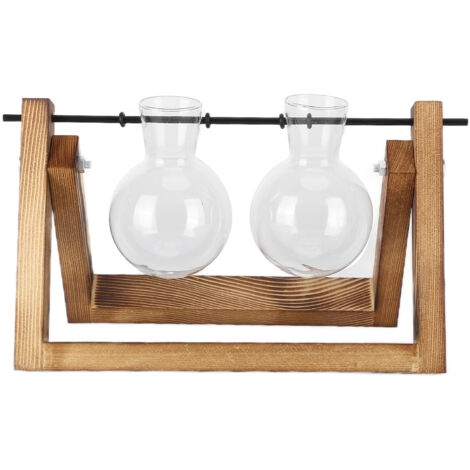 Glas-Terrarium mit Holzständer - Designer-Pflanztopf für Büro und Inneneinrichtung (2 Flaschen, Holzrahmen)