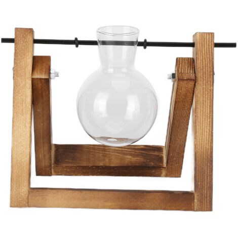 Glas-Terrarium mit Holzständer – Tischpflanzentopf für die Dekoration von Zuhause und Büro (Holzrahmen, 1 Flasche)