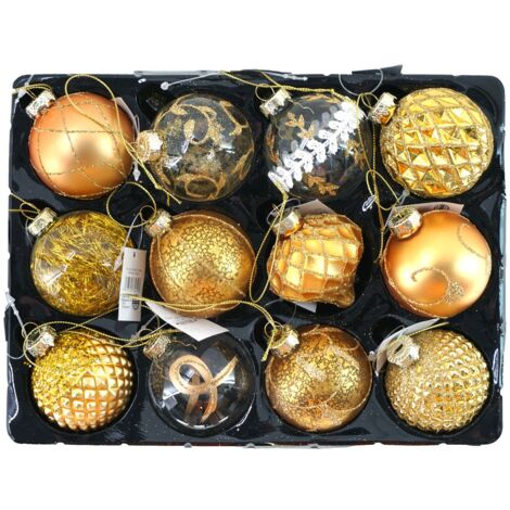 Glas-Weihnachtsbaumkugeln 12er-Set Christbaumschmuck Weihnachtsdeko Anhänger - 2 = 6 cm