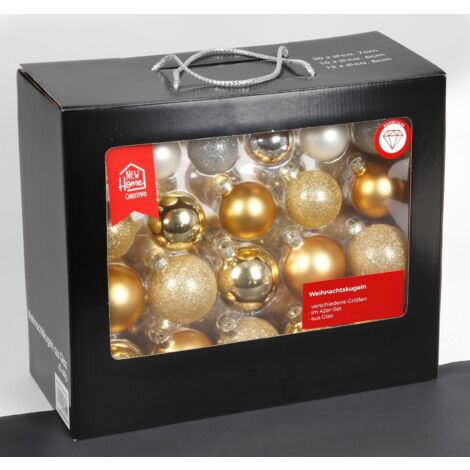 Glas-Weihnachtsbaumkugeln 42er-Set versch. Größen Baumschmuck Baumdeko Anhänger