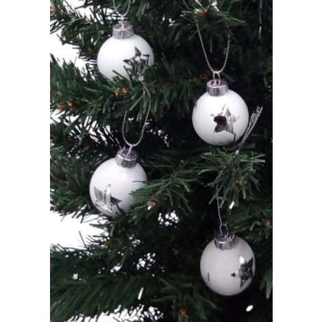 Glas-Weihnachtsbaumkugeln 4er-Set Christbaumkugeln Weihnachtsschmuck Deko 6cm  - weiß / Stern