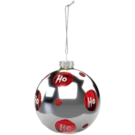 Glas-Weihnachtskugeln 80 mm Ho Ho 2 Sortimente - Silber