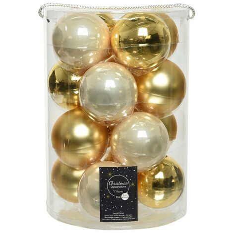 Glas-Weihnachtskugeln zum Aufhängen, 8 cm, Gold und Perle. 16. September