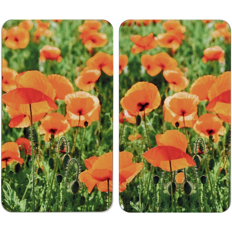 Wenko - Protection plaque de cuisson 'Champs Coquelicots' verre trempé Pour toute plaques, Couvre plaque de cuisson, planche à découper, Lot de 2,