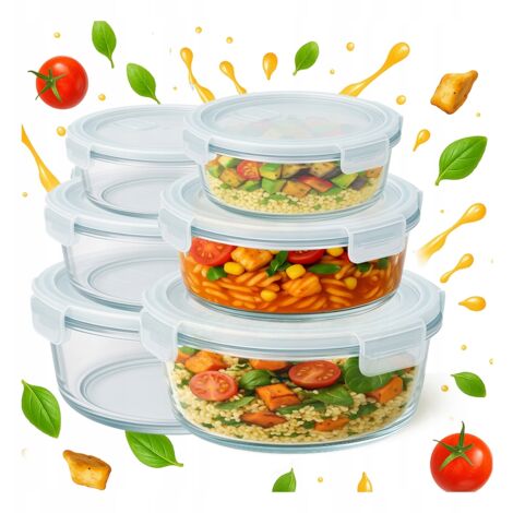 Glasbehälter, hermetisch verschlossen, rund, Lebensmittelbehälter, Mahlzeiten-Set, 3er-Set