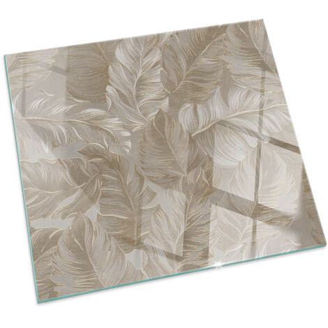 Glasbodenplatte für den Kamin Funkenschutzplatten Glas Bodenplatte Sicherheitsglas Blätter in dezenten Mustern Quadratisch 60x60 cm