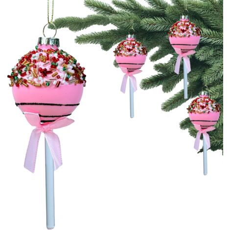 Glasförmige Weihnachtskugel - Pink Cake Pop mit Streuseln, Kekslutscher 13x5x5 cm