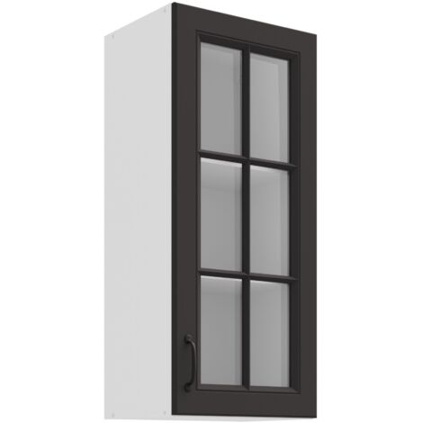 Glashängeschrank 40 cm Stilo Grau Küchenzeile Küchenblock Landhaus Einbauküche