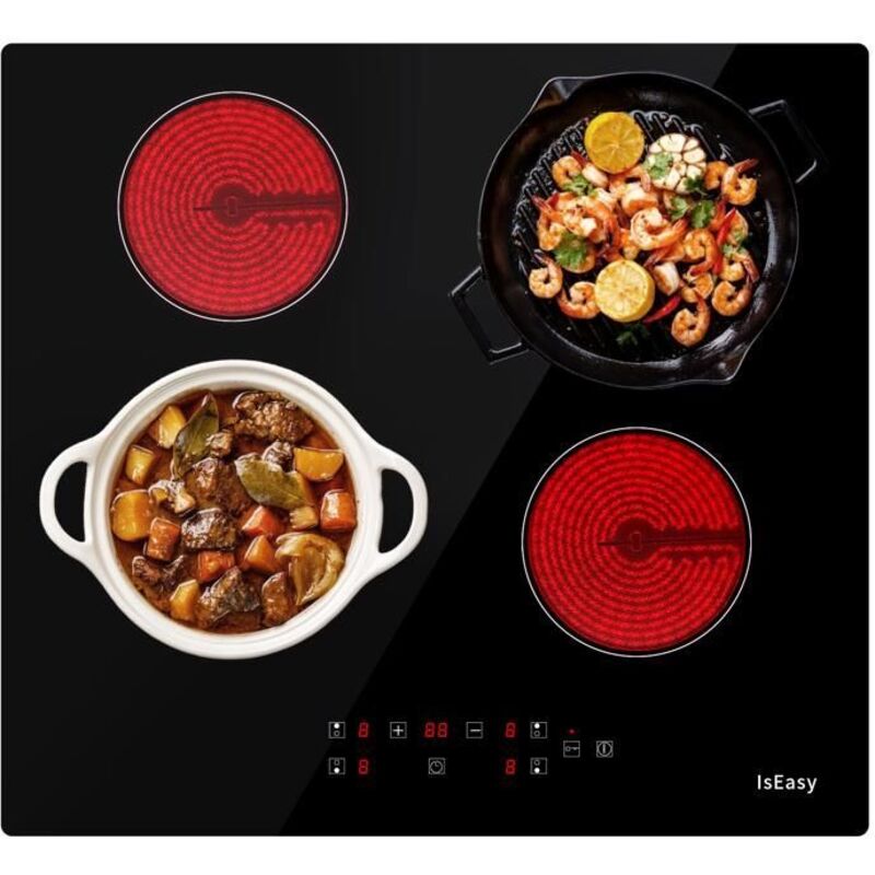 Iseasy Schwarz Glaskeramik-Kochfeld - 4 Kochzonen - 6000W - Einbaubar 59X52cm