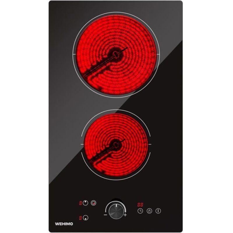 Wehimo Schwarz Glaskeramik-Kochfeld - 2 Kochzonen - 3400W - Kindersicherung