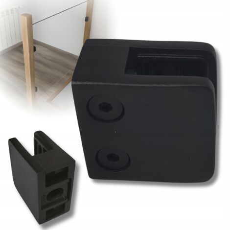 Glasklemme - 45 x 45 mm - Schwarzer Edelstahl - Modernes Design - Einfache Installation