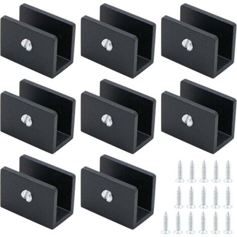 Glasklemmen für Glas, 8 Stück, eckig, Edelstahl, für 8-10 mm plane Flächen, für plane Flächen und Spiegel, schwarz