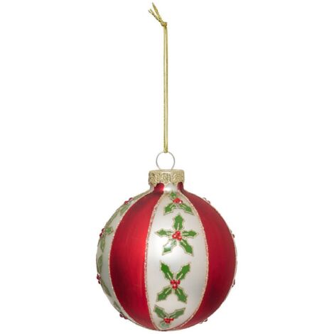 Glaskugel mit Stechpalmendekor D.8cm rot und weiß - Atmosphera créateur d'intérieur