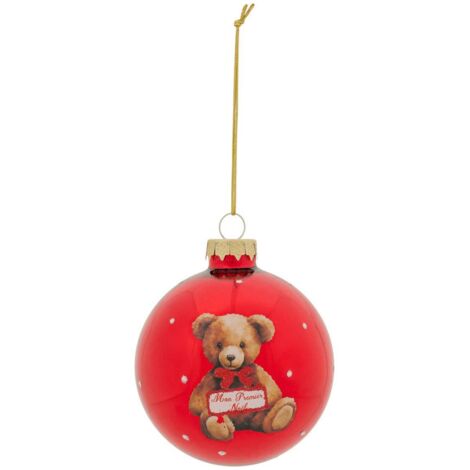 Glaskugel Teddybär Mein erstes Weihnachten D.8cm rot - Atmosphera créateur d'intérieur