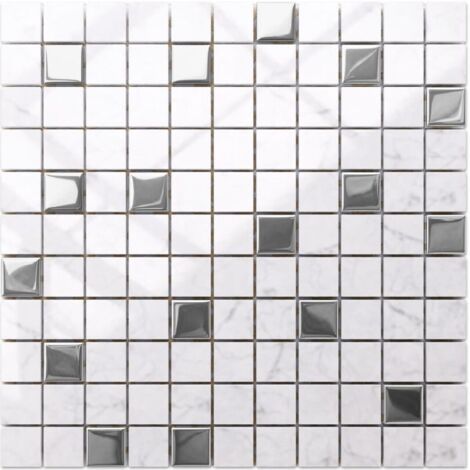 Glasmosaik auf Netz für Bad oder Küche- 30 cm x 30 cm - Silver Marble