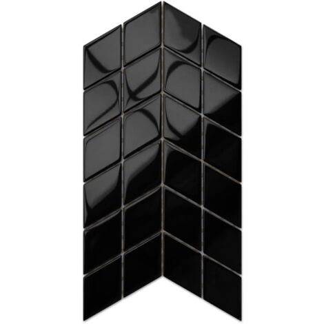 Glasmosaik auf Netz für Bad und Küche 17.2cm x 29.8cm - Mini Black Chevron