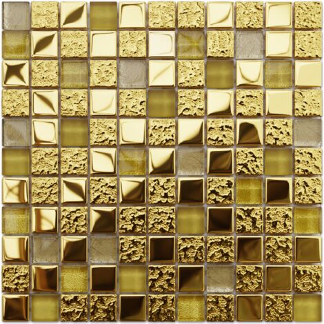 ILCOM Glasmosaik auf Netz für Badezimmer oder Küche 30cm x 30cm - Egyptian Gold