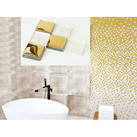 ILCOM Glasmosaik auf Netz für Badezimmer oder Küche 30cm x 30cm - Gold Fog
