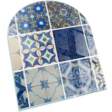 Glasplatte für Kaminofen Sicherheitsglas Schutzplatte Glasbodenplatte für Kamin Hitzeschutz für Kamin Funken Elegant Keramikfliesenmuster 80x70 cm