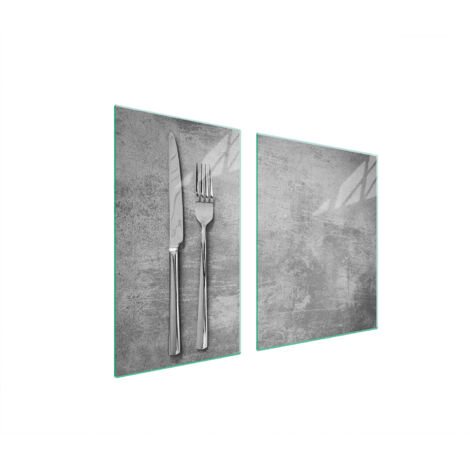 Glasplatte und Schneidebrett 100x52 Bestecke