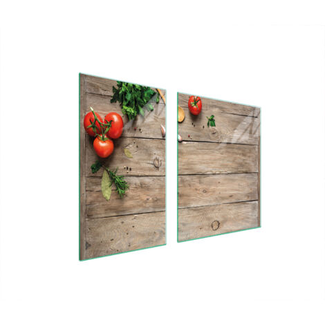 Glasplatte und Schneidebrett 100x52 Holz