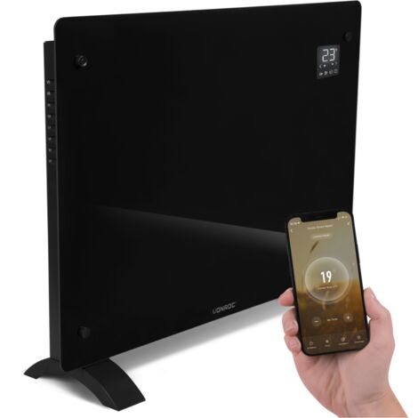 Glasplatten-Konvektorheizgerät – 1500W - 18m2 – Manuelle und WLAN-Steuerung – Einstellbarer Thermostat und Timer – Schwarz
