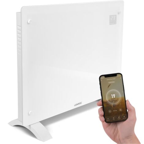 VONROC Glasplatten-Konvektorheizgerät – 1500W - 18m2 – Manuelle und WLAN-Steuerung – Einstellbarer Thermostat und Timer – Weiß