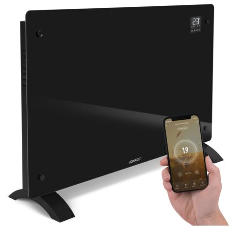 Glasplatten-Konvektorheizgerät – 2000W - 24m2 – Manuelle und WLAN-Steuerung – Einstellbarer Thermostat und Timer – Schwarz