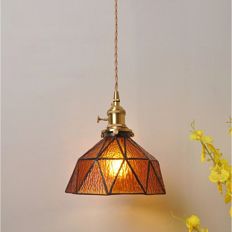 Image of Glass and brass chandelier, precious amber,&hellip;