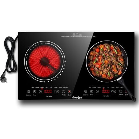 Glass Ceramic Hob 2 Plates, Portable Hob with Plug, Infrared Heat, 3600 W, 60 cm, Glass Ceramic Hob, Child Lock, Timer Cooksir